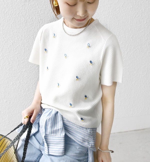 SHIPS for women「【WEB限定】〈手洗い可能〉ハイツイスト コットン ビジュー カノコ ニット」|プルオーバー|