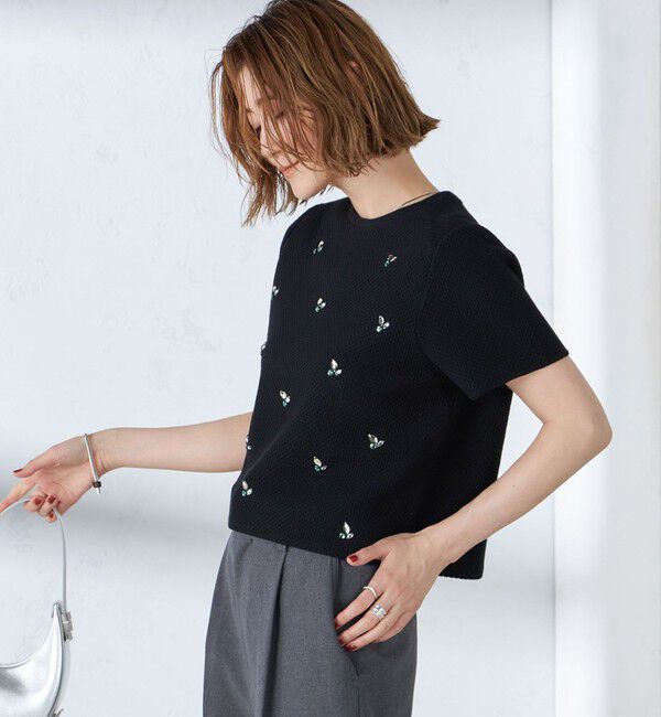 SHIPS for women「【WEB限定】〈手洗い可能〉ハイツイスト コットン ビジュー カノコ ニット」|プルオーバー|