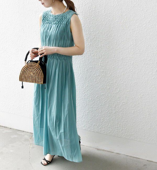 SHIPS any「《一部追加予約》【WEB限定】SHIPS any: ハンドスモッキング  コットン フレア ノースリーブ ワンピース」|ワンピース|