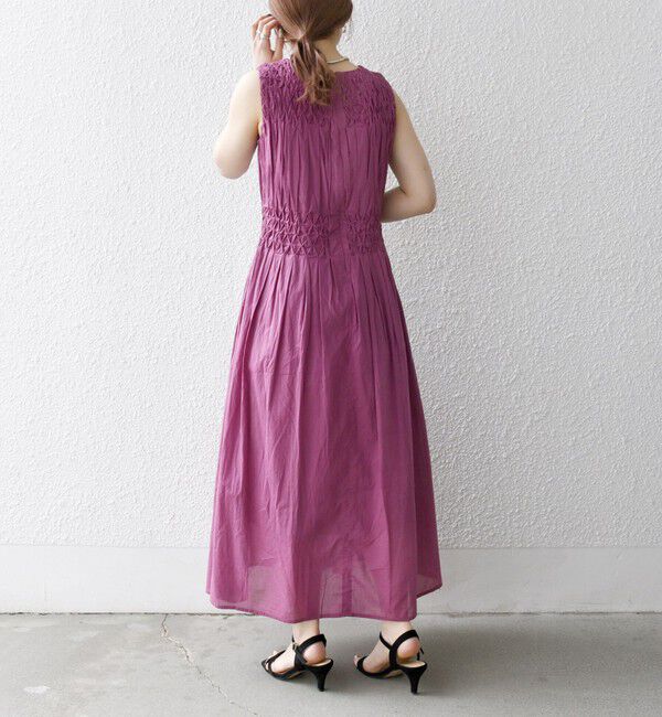 SHIPS any「《一部追加予約》【WEB限定】SHIPS any: ハンドスモッキング  コットン フレア ノースリーブ ワンピース」|ワンピース|