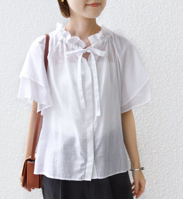 SHIPS for women「〈手洗い可能〉コットンボイル ネックギャザー ボウタイ ブラウス」|シャツ・ブラウス|