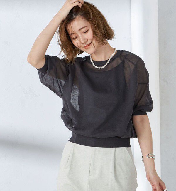 SHIPS for women「〈手洗い可能〉シアー ラメ 半袖 サマー ニット」|ニット・セーター|