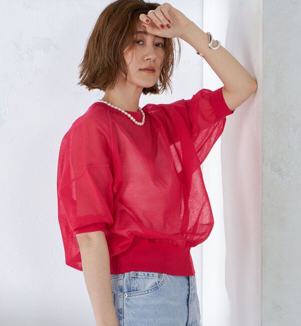 SHIPS for women「〈手洗い可能〉シアー ラメ 半袖 サマー ニット」|ニット・セーター|