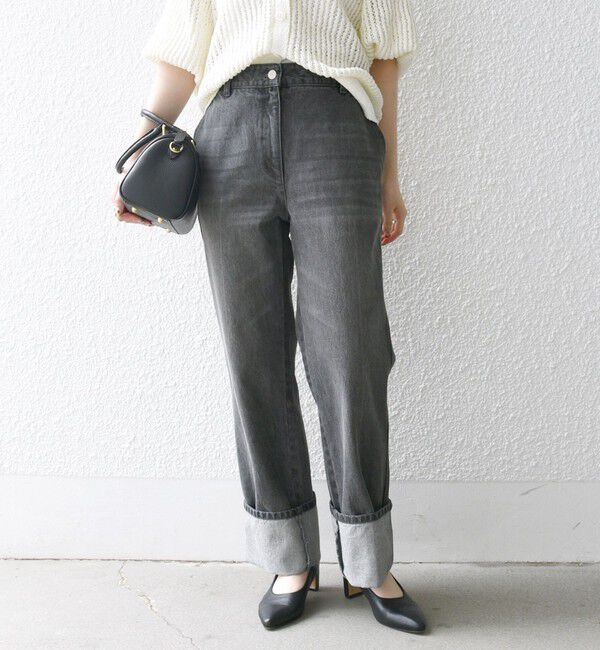 SHIPS any「SHIPS any: ワイド ロールアップ デニム パンツ［SHIPS any DENIM］」|デニム|ブラック