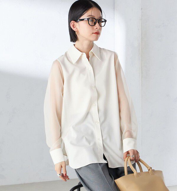 SHIPS for women「〈手洗い可能〉シアー袖 ドッキング シャツ」|シャツ・ブラウス|