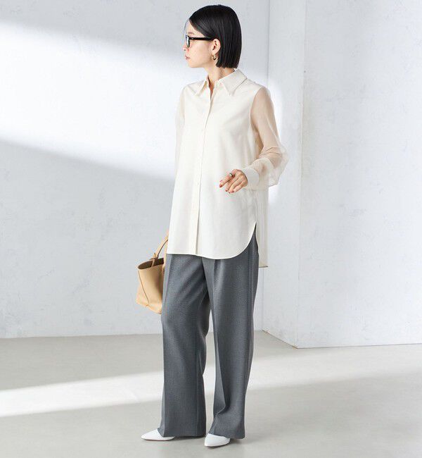 SHIPS for women「〈手洗い可能〉シアー袖 ドッキング シャツ」|シャツ・ブラウス|