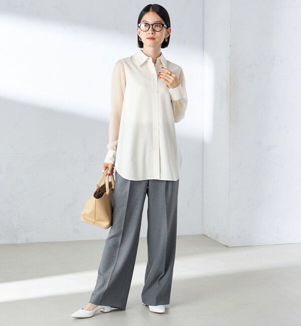 SHIPS for women「〈手洗い可能〉シアー袖 ドッキング シャツ」|シャツ・ブラウス|