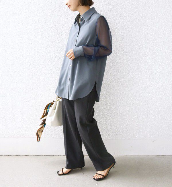 SHIPS for women「〈手洗い可能〉シアー袖 ドッキング シャツ」|シャツ・ブラウス|