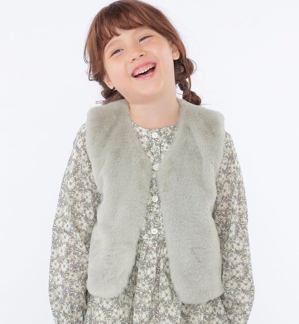 SHIPS KIDS「SHIPS KIDS:100～140cm / フェイクファー&times;リバティ ベスト」|ダウンベスト・ベスト|グレー系