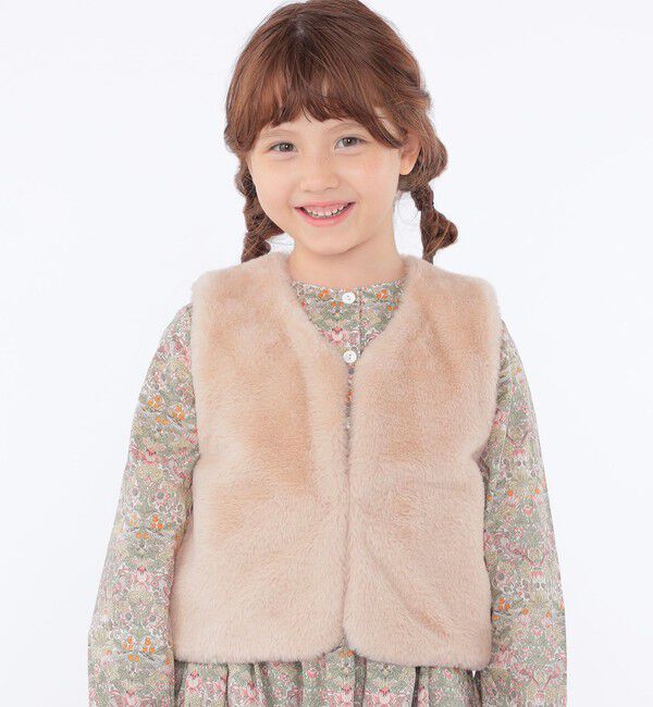 SHIPS KIDS「SHIPS KIDS:100～140cm / フェイクファー&times;リバティ ベスト」|ダウンベスト・ベスト|ベージュ系