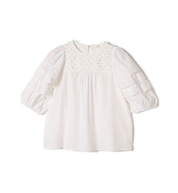 SHIPS for women「【WEB限定】〈手洗い可能〉ドット ジャカード コンビ フリル ブラウス」|シャツ・ブラウス|