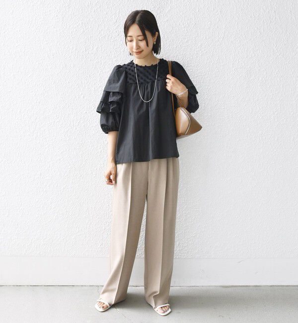 SHIPS for women「【WEB限定】〈手洗い可能〉ドット ジャカード コンビ フリル ブラウス」|シャツ・ブラウス|