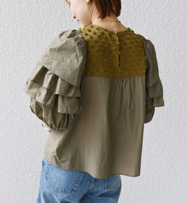 SHIPS for women「【WEB限定】〈手洗い可能〉ドット ジャカード コンビ フリル ブラウス」|シャツ・ブラウス|