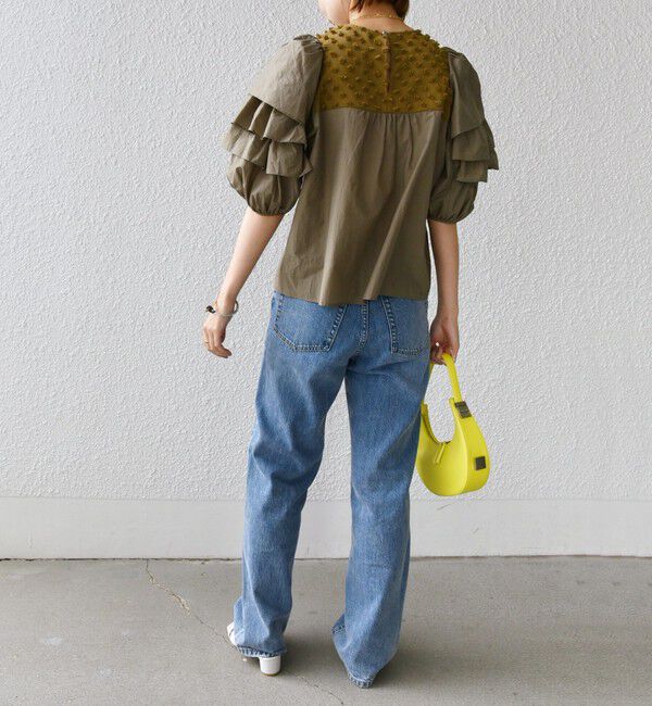 SHIPS for women「【WEB限定】〈手洗い可能〉ドット ジャカード コンビ フリル ブラウス」|シャツ・ブラウス|