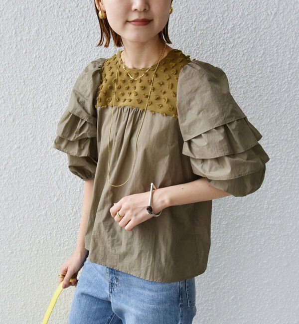 SHIPS for women「【WEB限定】〈手洗い可能〉ドット ジャカード コンビ フリル ブラウス」|シャツ・ブラウス|