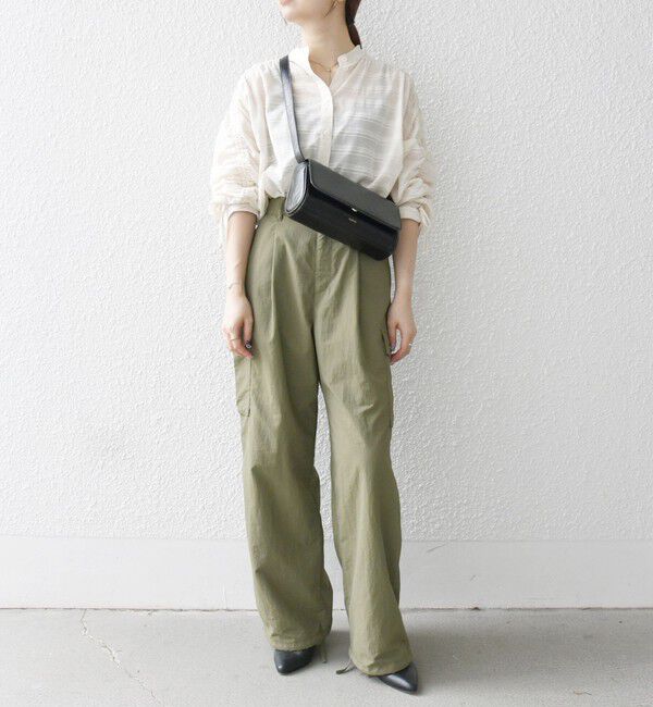 SHIPS any「SHIPS any: シアー ジャカード シャーリング バンドカラー シャツ」|シャツ・ブラウス|