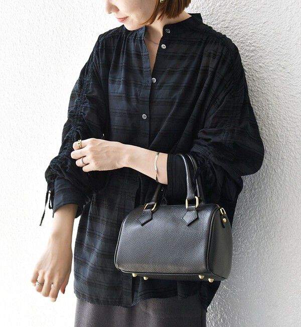 SHIPS any「SHIPS any: シアー ジャカード シャーリング バンドカラー シャツ」|シャツ・ブラウス|ブラック