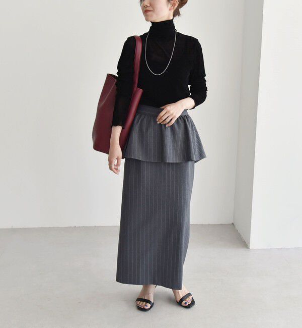 quaranciel「quaranciel:〈洗濯機可能〉ペプラム ベルト付 ストライプ Iライン スカート」|スカート|