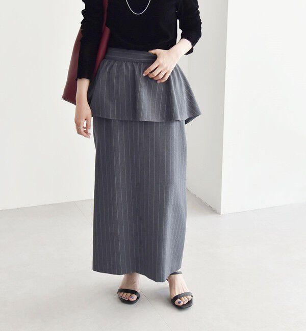 quaranciel「quaranciel:〈洗濯機可能〉ペプラム ベルト付 ストライプ Iライン スカート」|スカート|