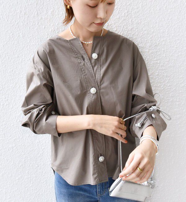 SHIPS for women「【WEB限定】 〈洗濯機可能〉タイプライター ビジュー ボタン ロングスリーブ ブラウス」|シャツ・ブラウス|