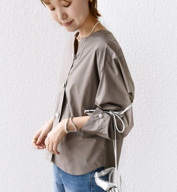 SHIPS for women「【WEB限定】 〈洗濯機可能〉タイプライター ビジュー ボタン ロングスリーブ ブラウス」|シャツ・ブラウス|