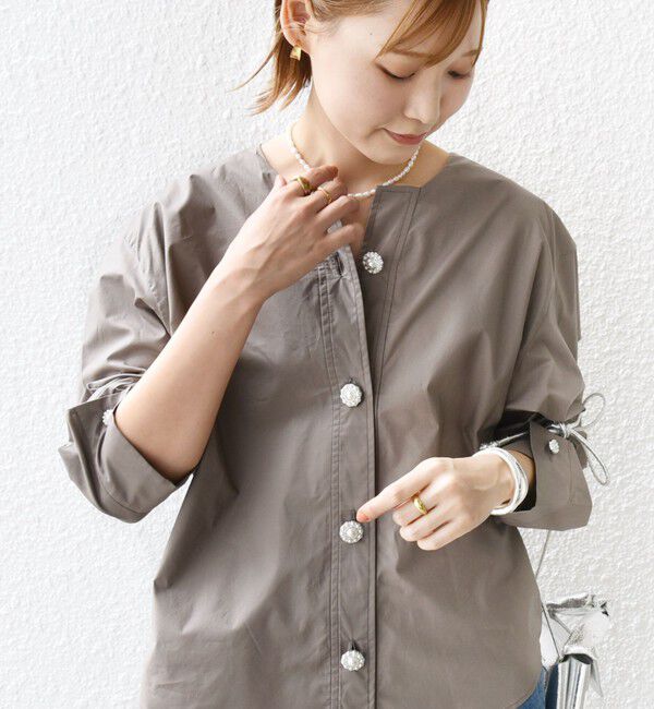 SHIPS for women「【WEB限定】 〈洗濯機可能〉タイプライター ビジュー ボタン ロングスリーブ ブラウス」|シャツ・ブラウス|