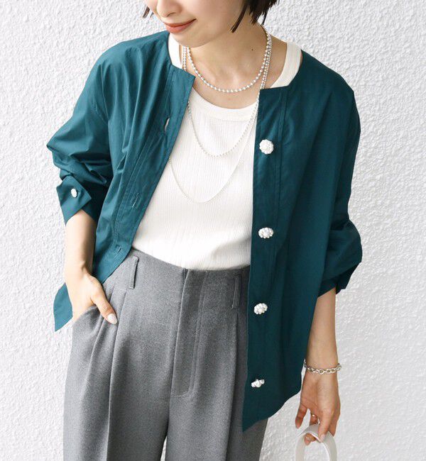 SHIPS for women「【WEB限定】 〈洗濯機可能〉タイプライター ビジュー ボタン ロングスリーブ ブラウス」|シャツ・ブラウス|