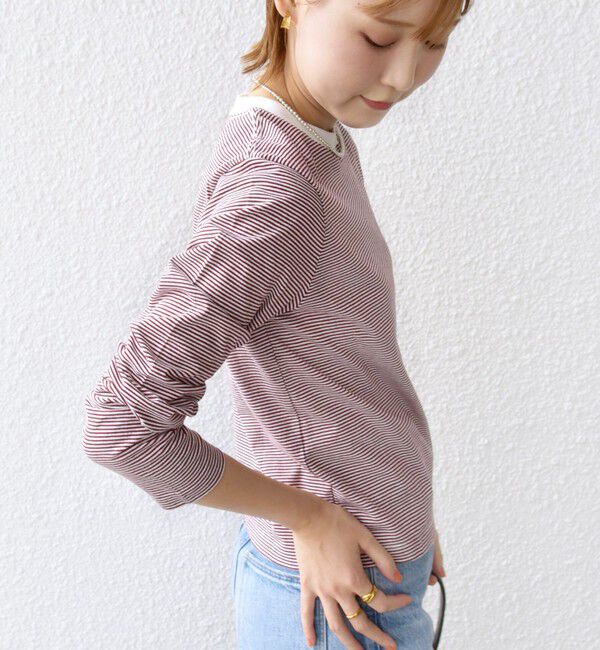 SHIPS for women「【WEB限定】〈洗濯機可能〉刺繍 デザイン ボーダー リンガー TEE」|Tシャツ・カットソー|