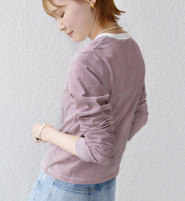 SHIPS for women「【WEB限定】〈洗濯機可能〉刺繍 デザイン ボーダー リンガー TEE」|Tシャツ・カットソー|