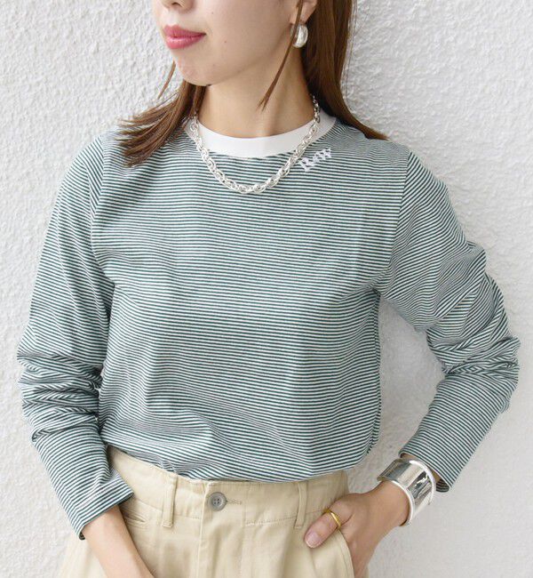 SHIPS for women「【WEB限定】〈洗濯機可能〉刺繍 デザイン ボーダー リンガー TEE」|Tシャツ・カットソー|