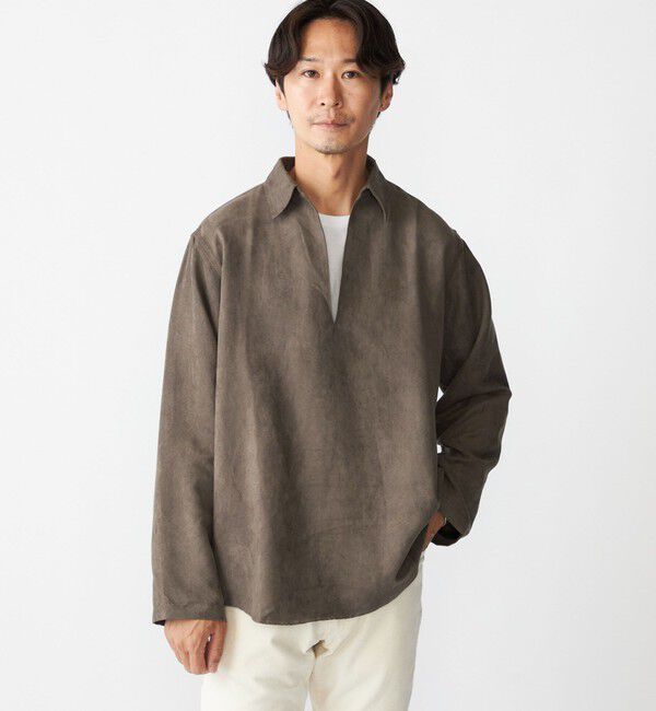 SHIPS「BENCH MARKING SHIRT: スキッパー ポリエステル フェイクスエード シャツ」|シャツ・ブラウス|グレー