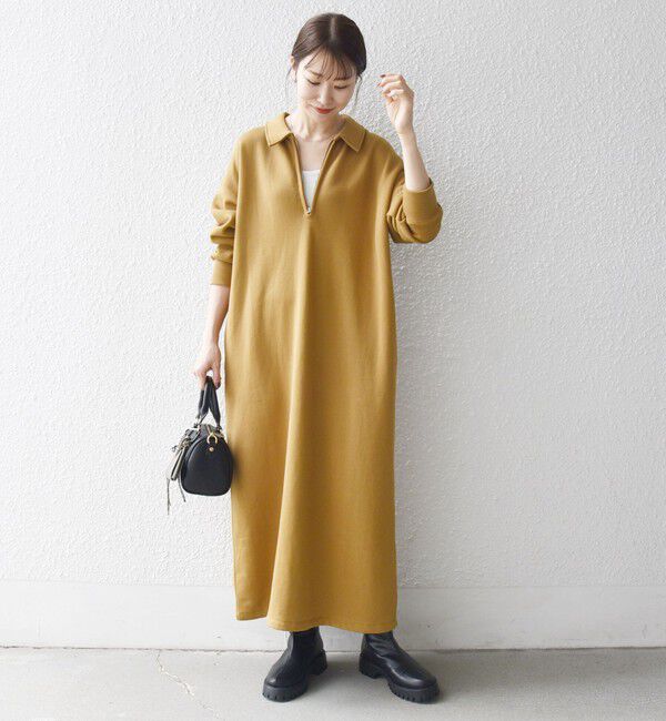 SHIPS any「SHIPS any:〈洗濯機可能〉USA コットン 裏起毛 ハーフジップ ワンピース」|ワンピース|