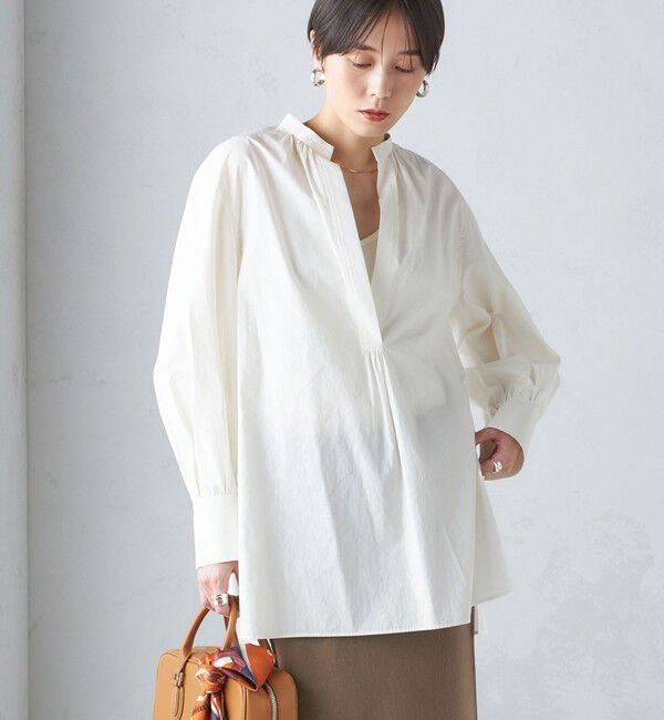 SHIPS for women「〈手洗い可能〉コットン ギャザー チュニック ブラウス」|シャツ・ブラウス|オフホワイト