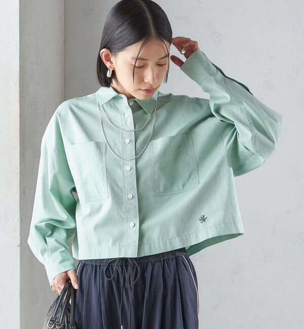 SHIPS for women「〈洗濯機可能〉ピン オックス 刺繍 クロップド シャツ」|シャツ・ブラウス|