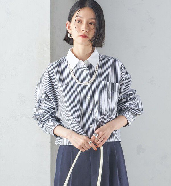 SHIPS for women「〈洗濯機可能〉ピン オックス 刺繍 クロップド シャツ」|シャツ・ブラウス|