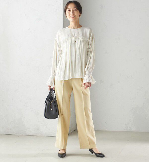 SHIPS for women「〈手洗い可能〉割繊 クルーネック ギャザー ブラウス」|シャツ・ブラウス|