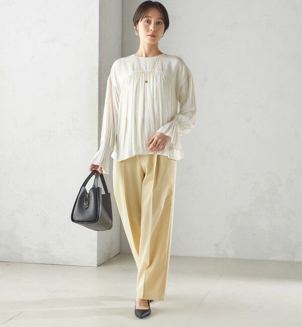 SHIPS for women「〈手洗い可能〉割繊 クルーネック ギャザー ブラウス」|シャツ・ブラウス|