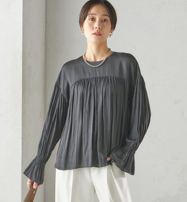 SHIPS for women「〈手洗い可能〉割繊 クルーネック ギャザー ブラウス」|シャツ・ブラウス|