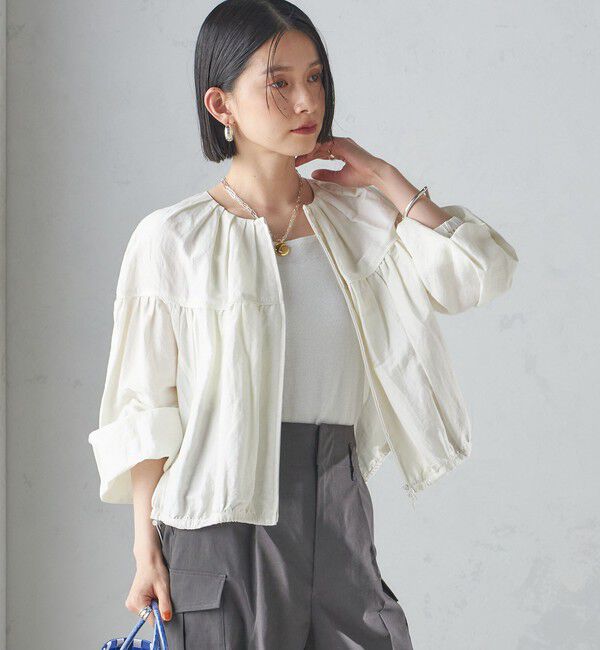SHIPS for women「〈手洗い可能〉リネン混 シアー ギャザー ブルゾン」|ブルゾン・スタジャン|