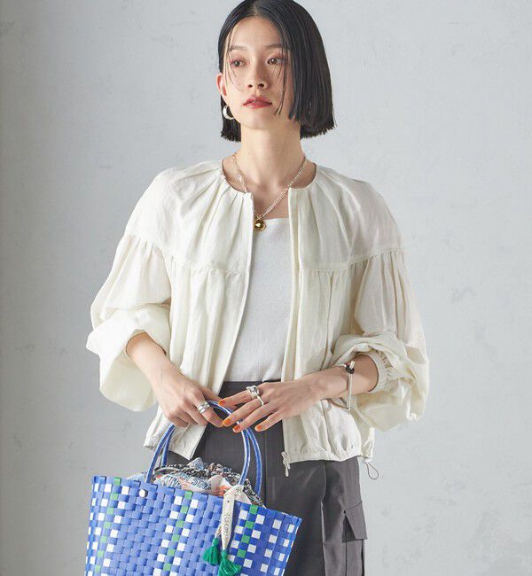 SHIPS for women「〈手洗い可能〉リネン混 シアー ギャザー ブルゾン」|ブルゾン・スタジャン|