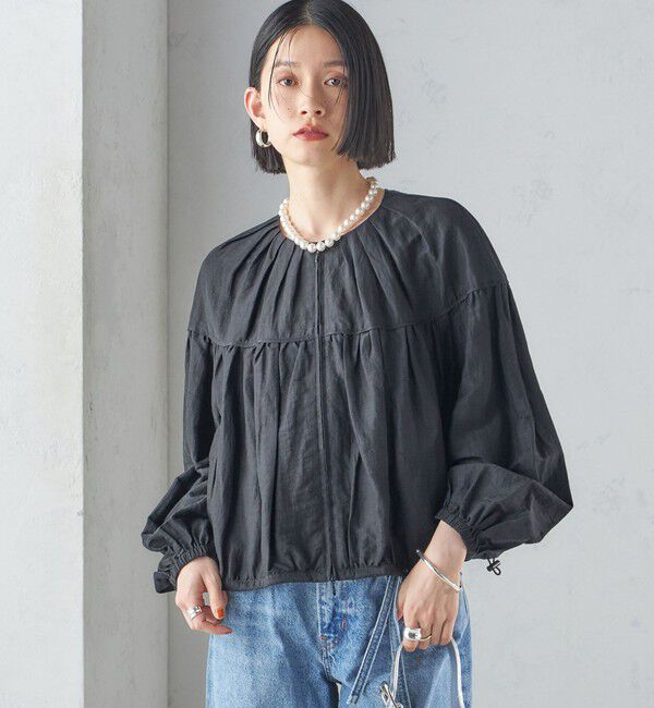 SHIPS for women「〈手洗い可能〉リネン混 シアー ギャザー ブルゾン」|ブルゾン・スタジャン|