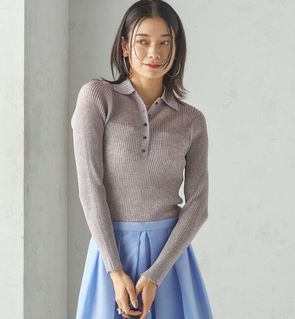 SHIPS for women「〈手洗い可能〉シアー リブ 長袖 ポロ ニット」|ニット・セーター|
