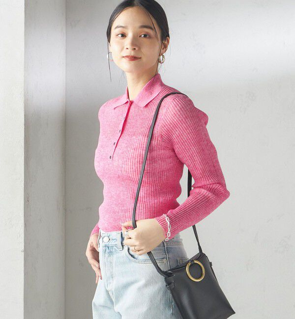 SHIPS for women「〈手洗い可能〉シアー リブ 長袖 ポロ ニット」|ニット・セーター|