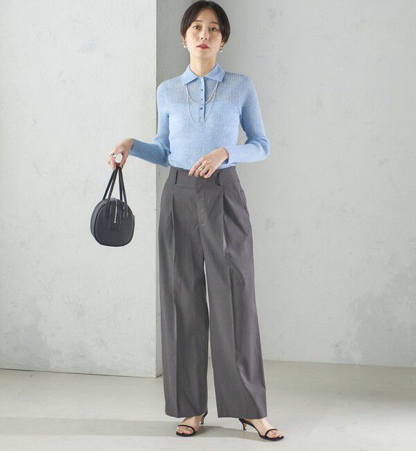 SHIPS for women「〈手洗い可能〉シアー リブ 長袖 ポロ ニット」|ニット・セーター|