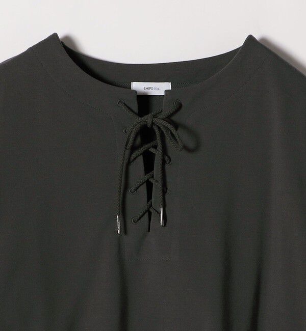 SHIPS any「SHIPS any:〈洗濯機可能〉インレイ レースアップ ロングスリーブ プルオーバー」|Tシャツ・カットソー|