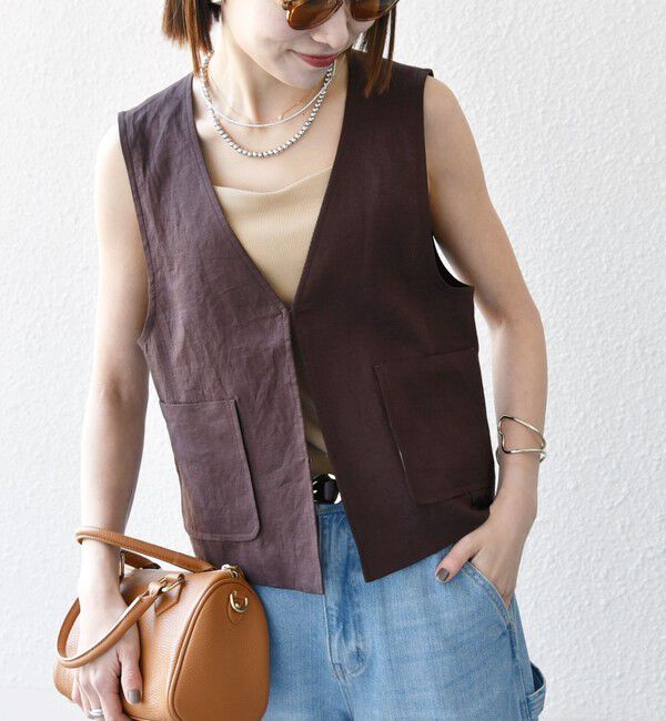 SHIPS any「SHIPS any:〈洗濯機可能〉ヨーロピアンフラックス リネン  Vネック コンパクト ベスト」|ベスト・ジレ|