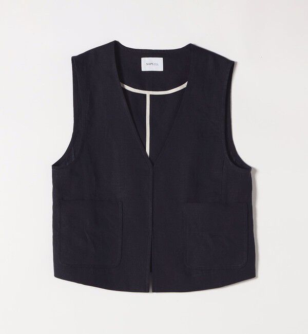 SHIPS any「SHIPS any:〈洗濯機可能〉ヨーロピアンフラックス リネン  Vネック コンパクト ベスト」|ベスト・ジレ|