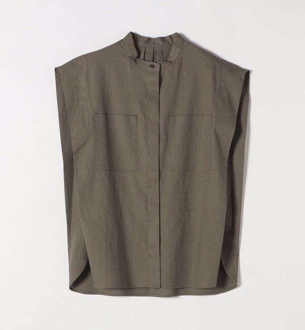 SHIPS any「SHIPS any:〈洗濯機可能〉リネン コットン バンドカラー フレンチスリーブ ポケット シャツ」|シャツ・ブラウス|