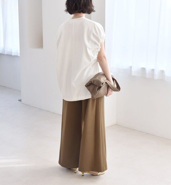 quaranciel「quaranciel:〈接触冷感/汗染み防止加工/洗濯機可能〉ドロスト ギャザー チュニック TEE」|Tシャツ・カットソー|