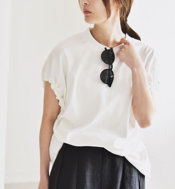 quaranciel「quaranciel:〈接触冷感/汗染み防止加工/洗濯機可能〉ドロスト ギャザー チュニック TEE」|Tシャツ・カットソー|